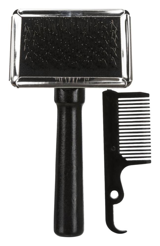 Soft brush, wooden handle/metal bristles, 6 × 13 cm