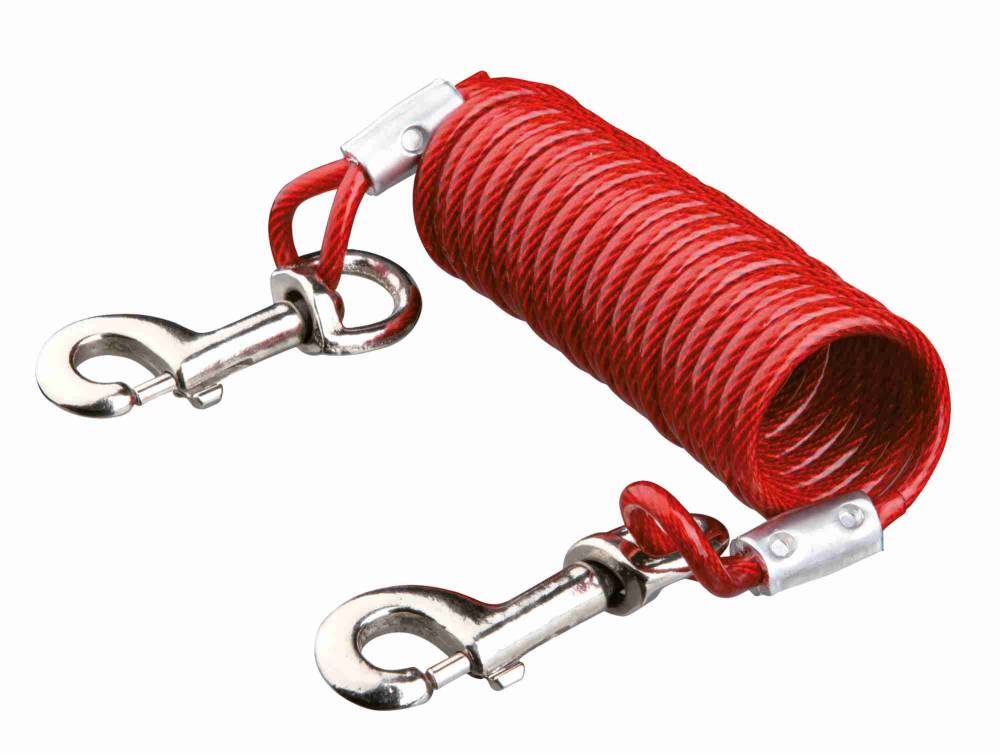 Tie out cable with coiled cable, 5 m, red