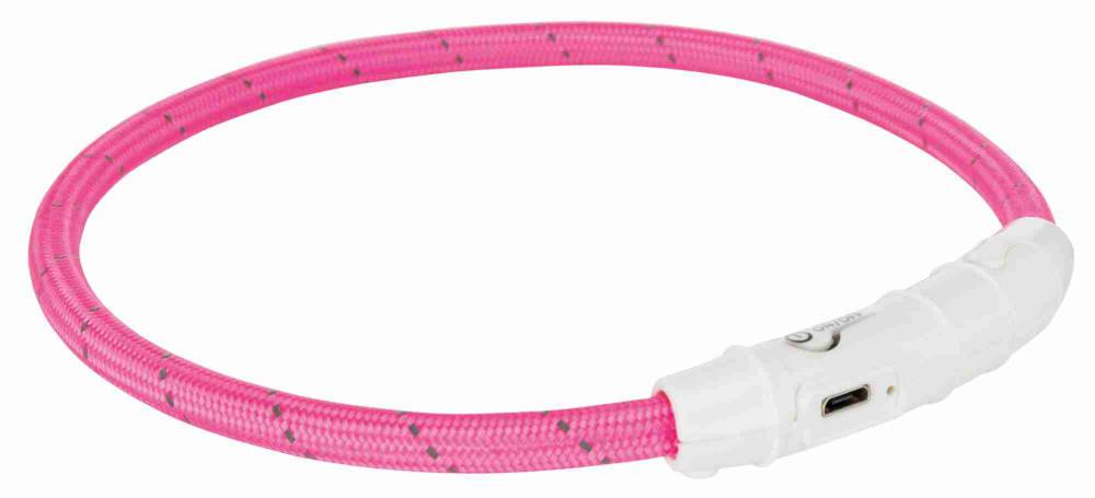 Flash light band USB, TPU/nylon, XS–S: 35 cm/ø 7 mm, pink