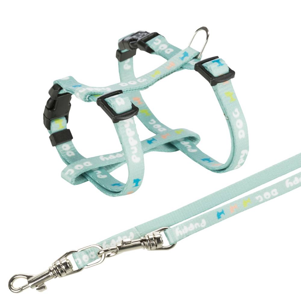 Junior puppy harness with leash, 23–34 cm/8 mm, 2.00 m, mint