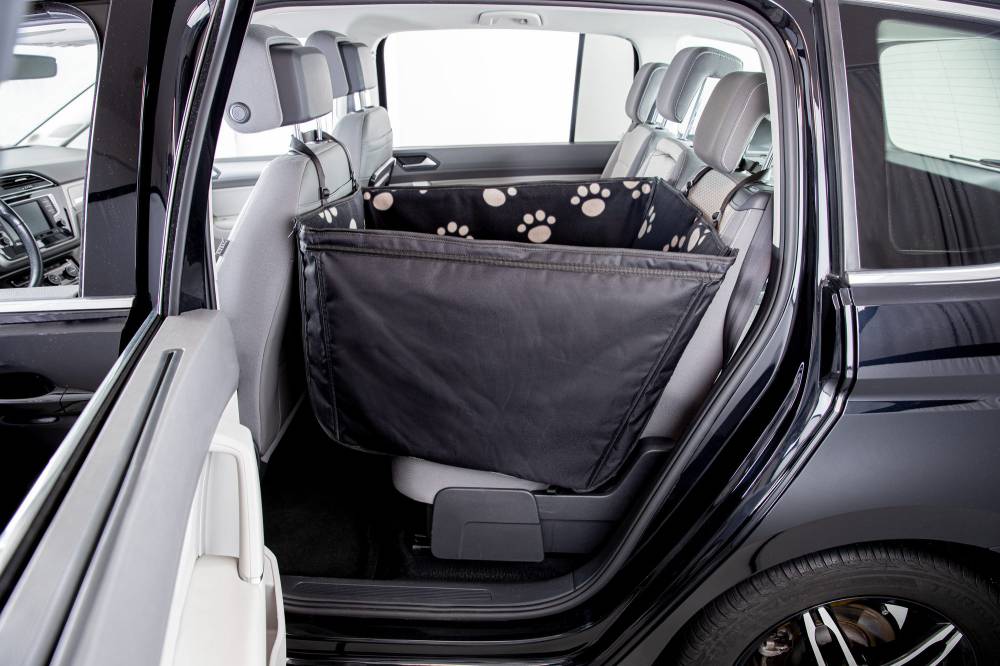 Car seat cover, narrow with side panels, divisible, 0.5 × 1.45 m, black/beige