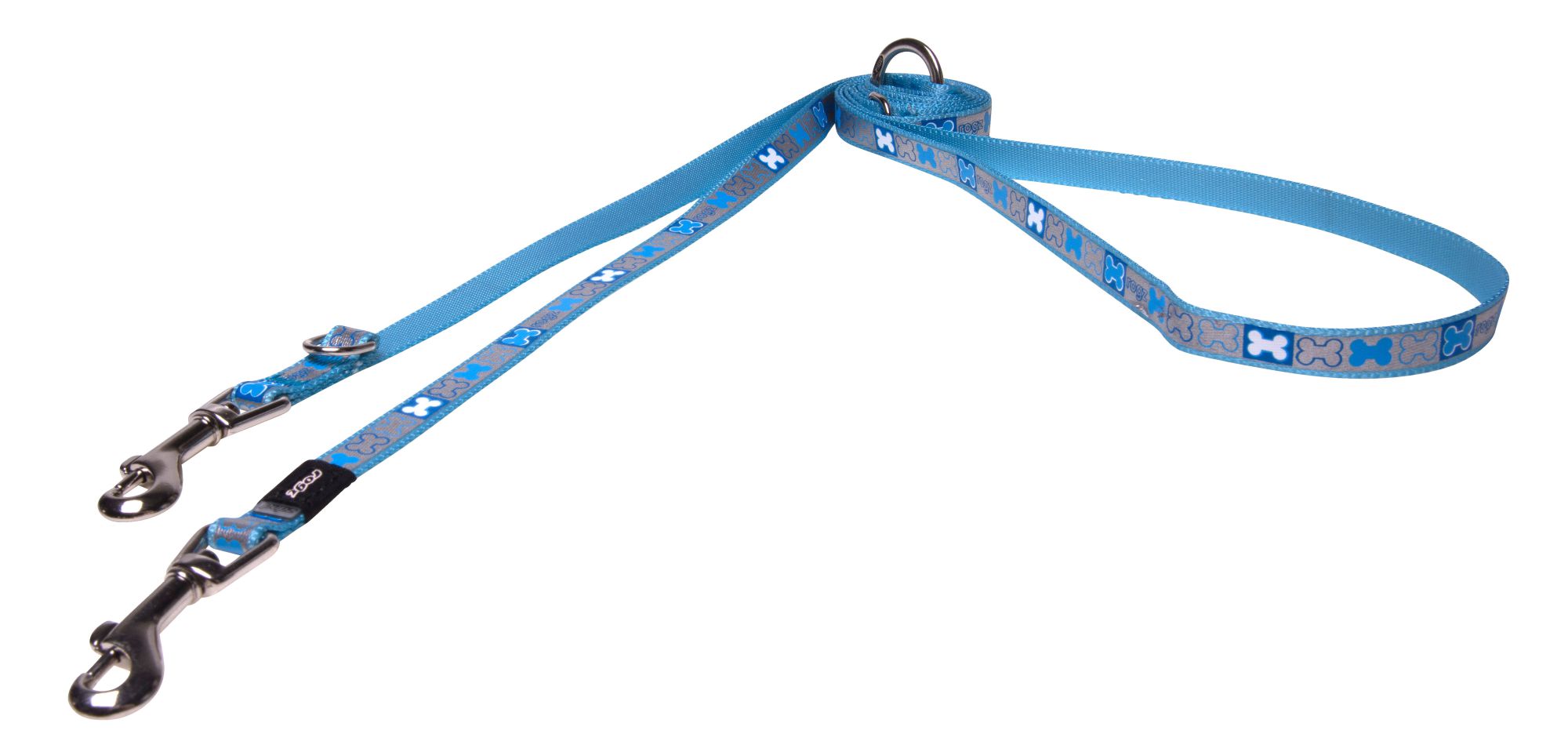 Rogz Pupz Reflecto Small 12mm Reflective Multi-Purpose Puppy Lead, Blue Bones Design