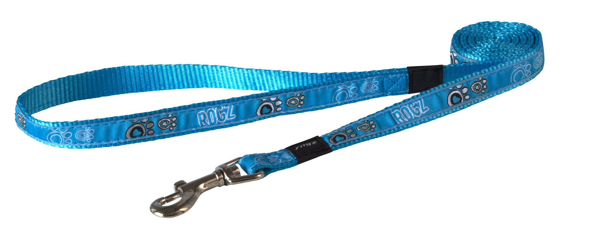 Rogz Fancy Dress Medium 16mm Scooter Fixed Dog Lead, Turquoise Paw Design