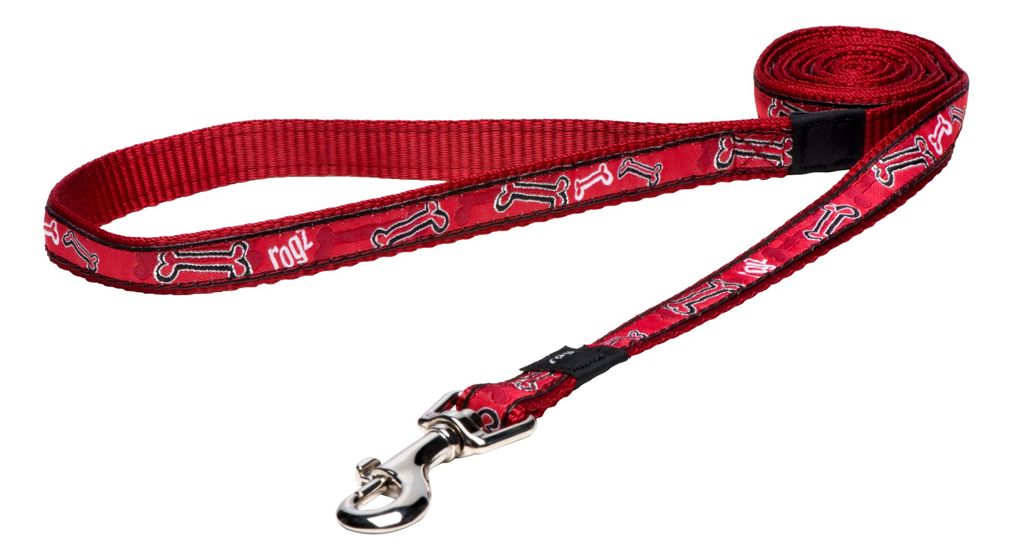 Rogz Fancy Dress Medium 16mm Scooter Fixed Dog Lead, Red Rogz Bone Design