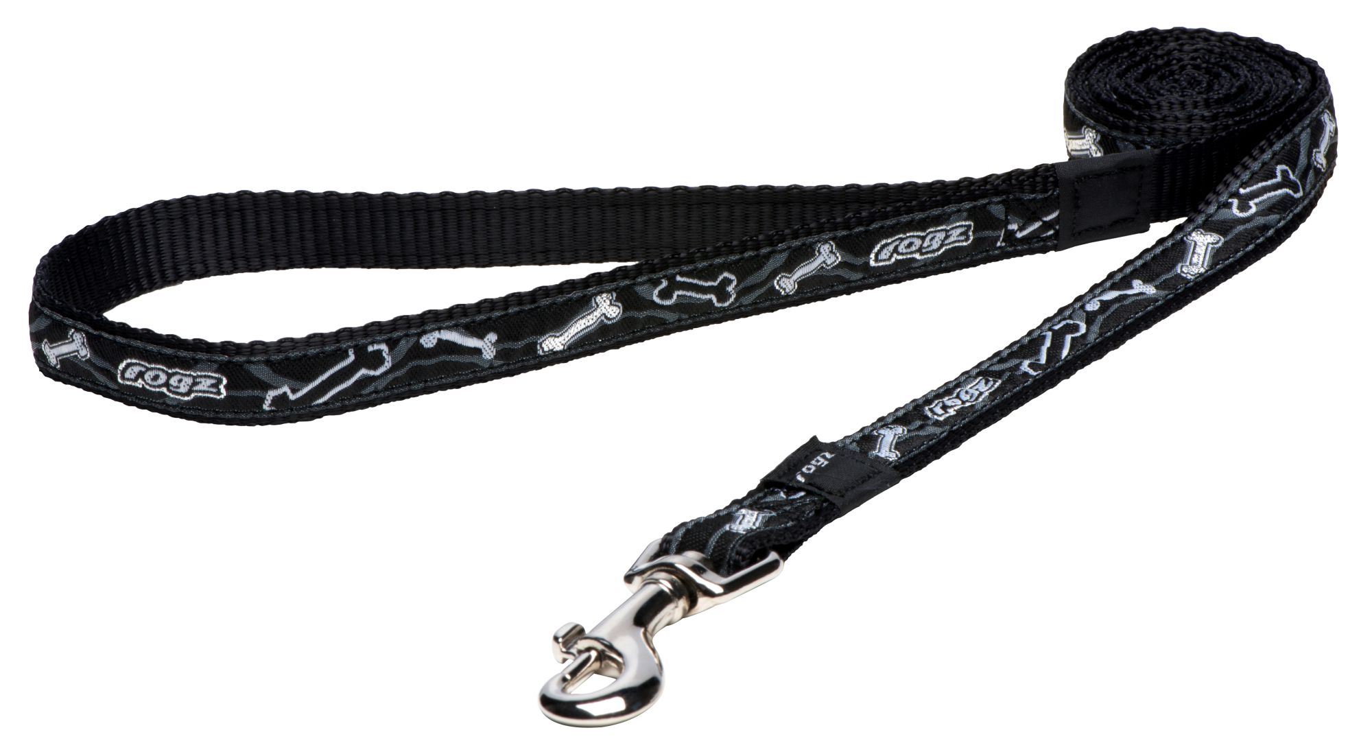 Rogz Fancy Dress Medium 16mm Scooter Fixed Dog Lead, Black Bone Design