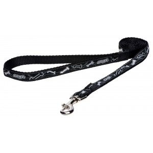 Rogz Fancy Dress Medium 16mm Scooter Fixed Dog Lead, Black Bone Design