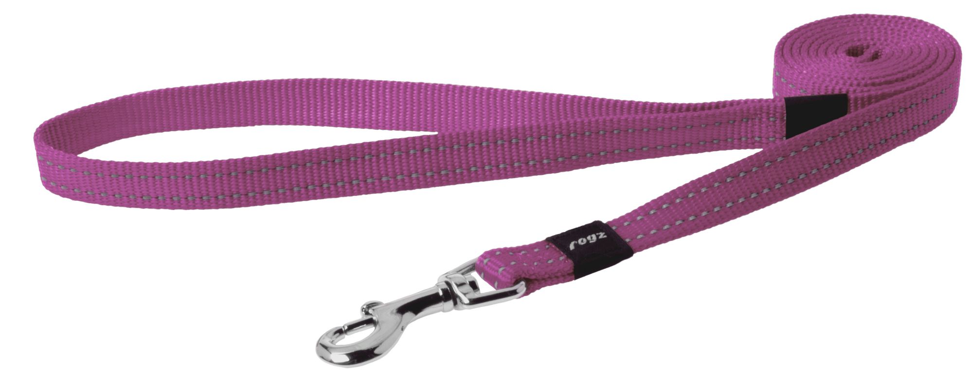 Rogz Utility Medium 16mm Snake Fixed Dog Lead, Pink Reflective