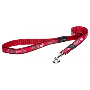 Rogz Fancy Dress Large 20mm Beach Bum Fixed Dog Lead, Red Rogz Bone Design