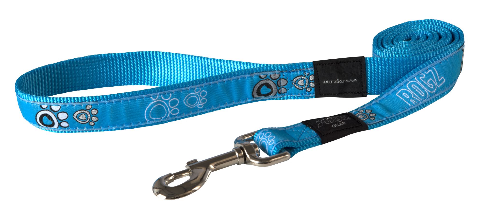 Rogz Fancy Dress Extra Large 25mm Armed Response Fixed Dog Lead, Turquoise Paw Design