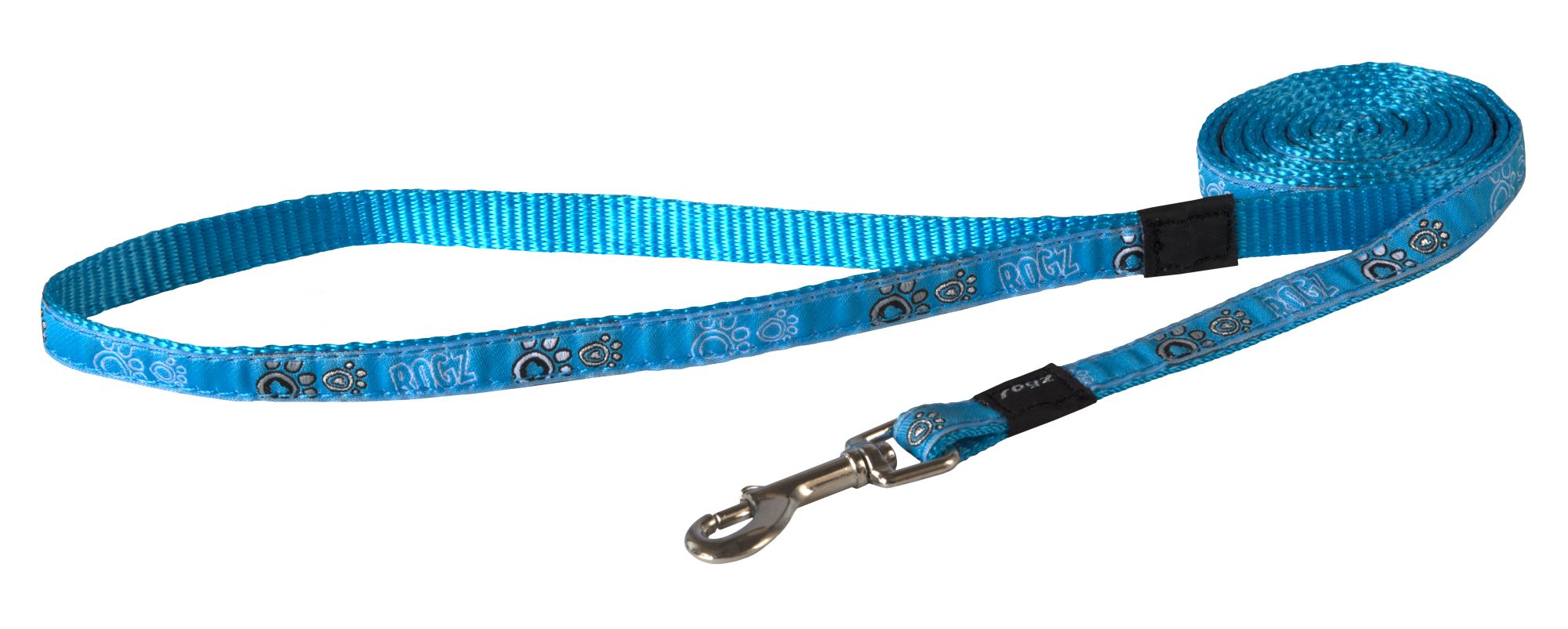 Rogz Fancy Dress Small 11mm Jellybean Fixed Dog Lead, Turquoise Paw Design