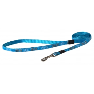 Rogz Fancy Dress Small 11mm Jellybean Fixed Dog Lead, Turquoise Paw Design