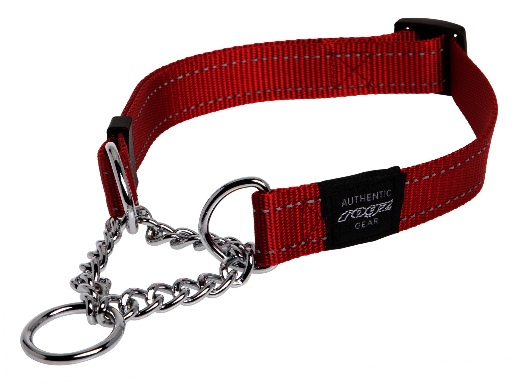 Rogz Utility Medium 16mm Snake Obedience Half-Check Dog Collar, Red Reflective