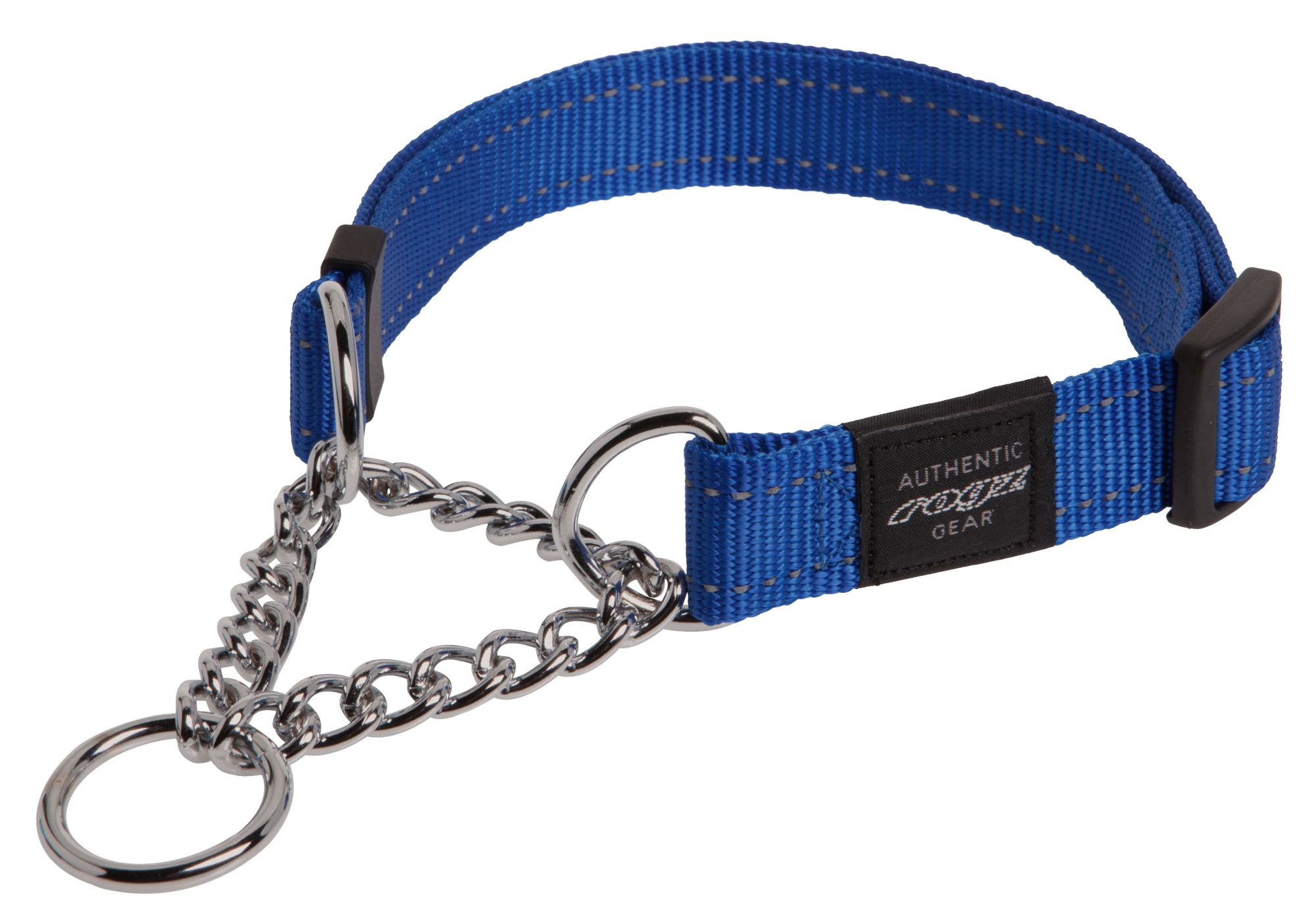 Rogz Utility Medium 16mm Snake Obedience Half-Check Dog Collar, Blue Reflective