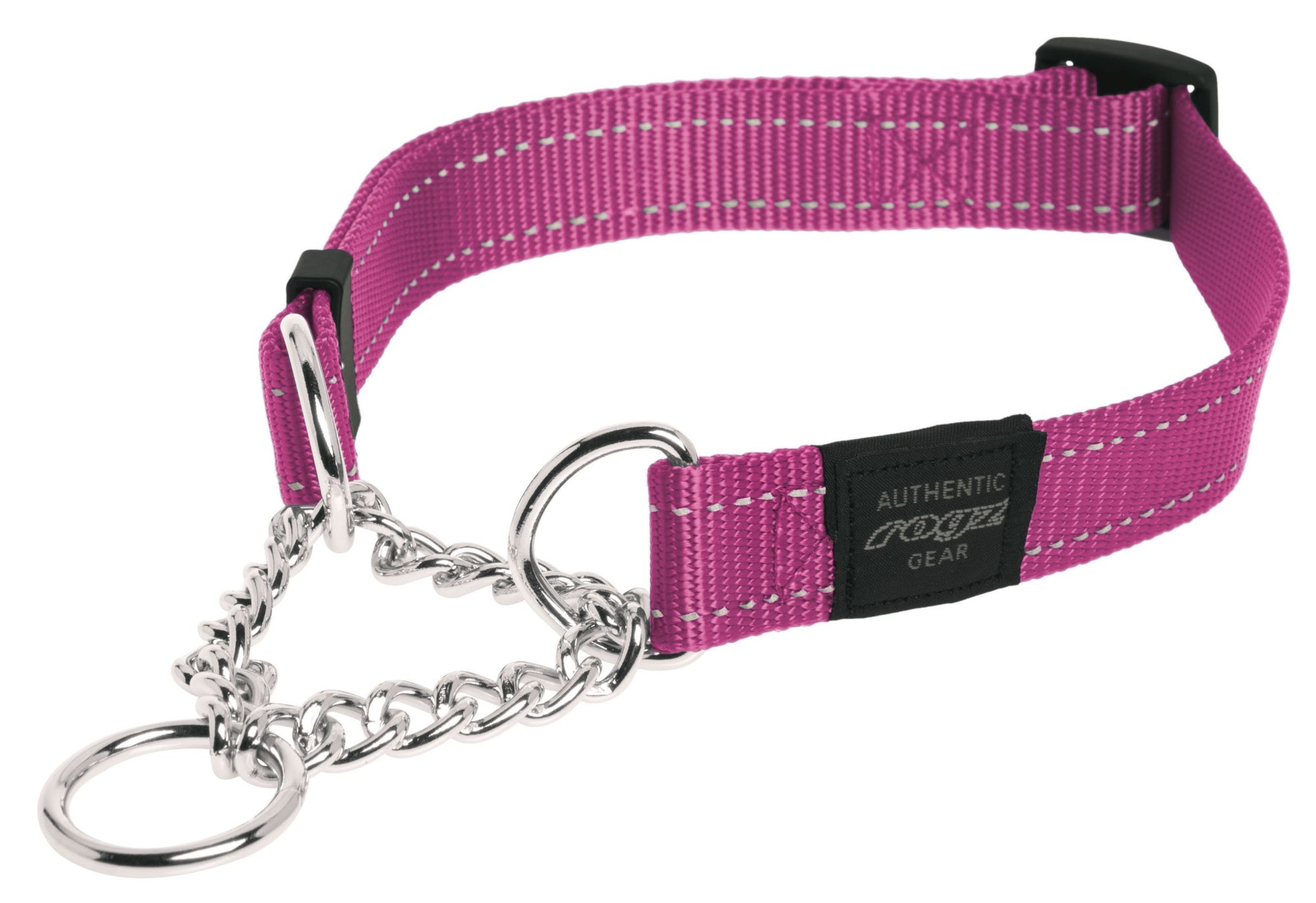 Rogz Utility Large 20mm Fanbelt Obedience Half-Check Dog Collar, Pink Reflective