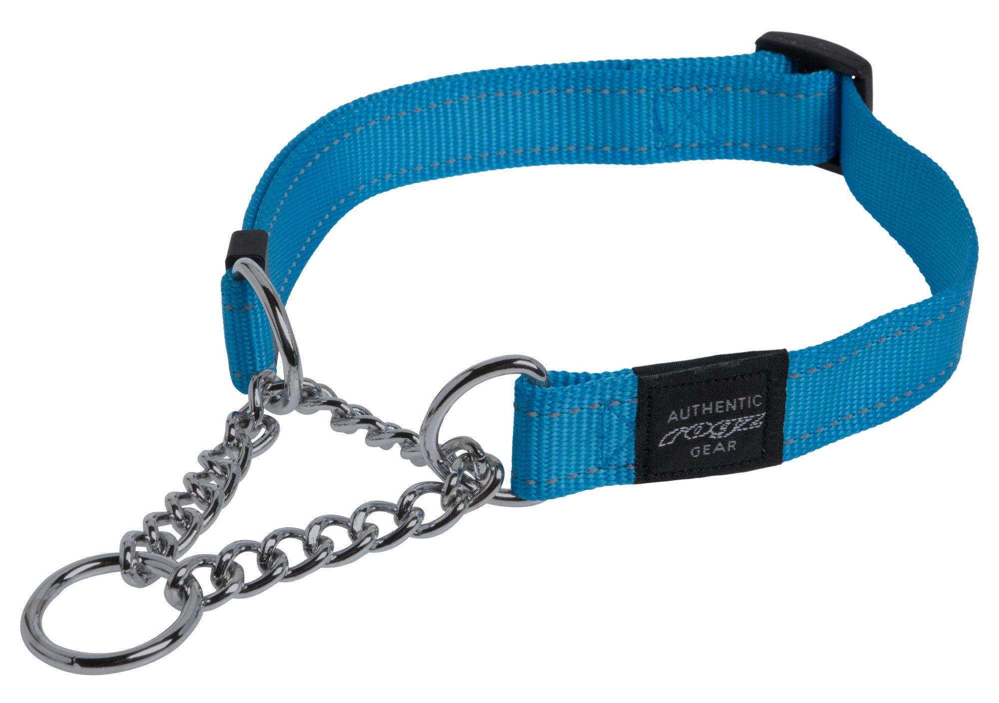 Rogz Utility Large 20mm Fanbelt Obedience Half-Check Dog Collar, Turquoise Reflective