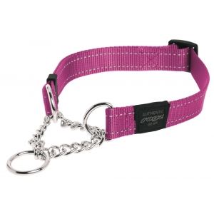 Rogz Utility Extra Large 25mm Lumberjack Obedience Half-Check Dog Collar, Pink Reflective