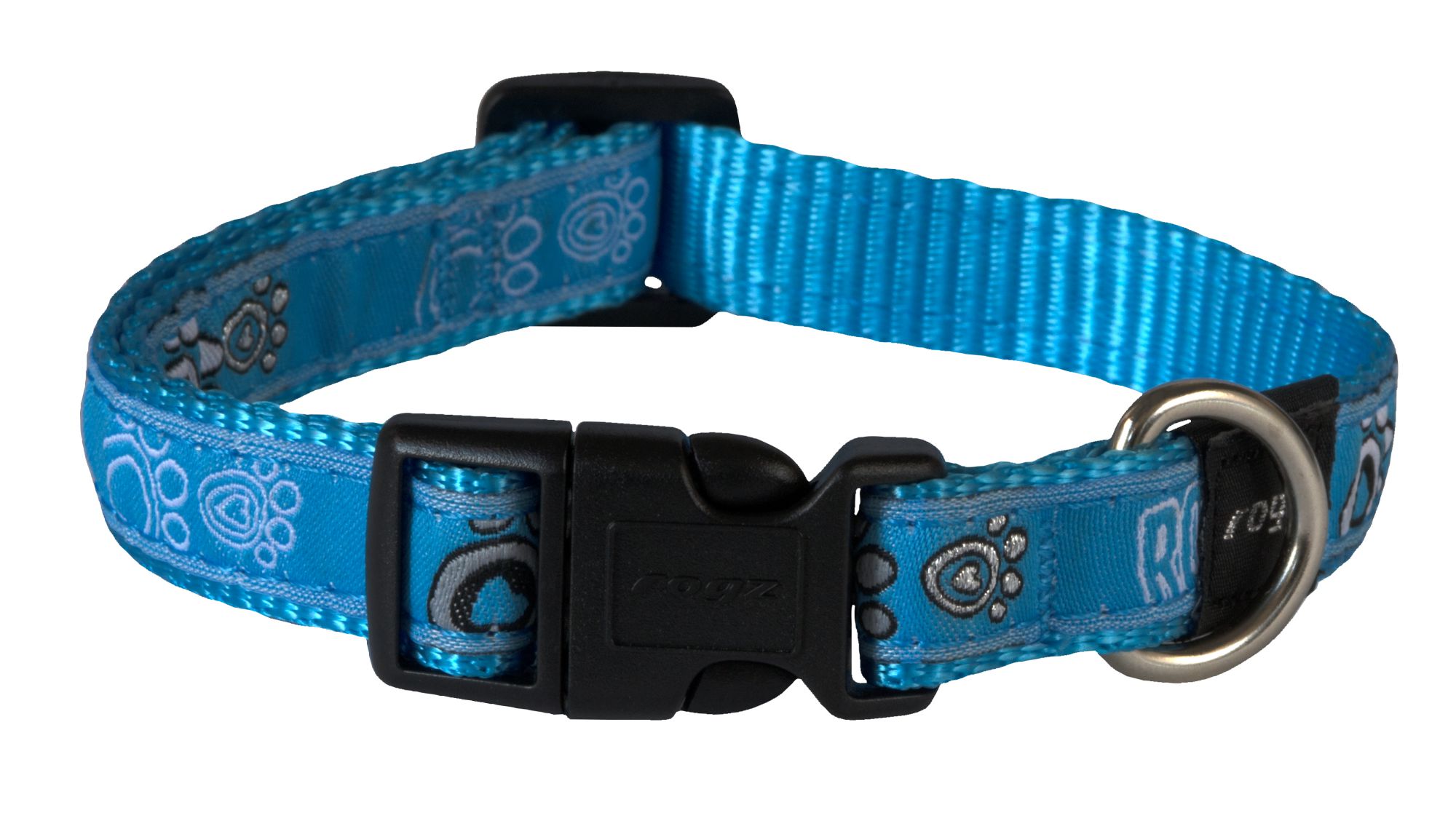 Rogz Fancy Dress Medium 16mm Scooter Dog Collar, Turquoise Paw Design