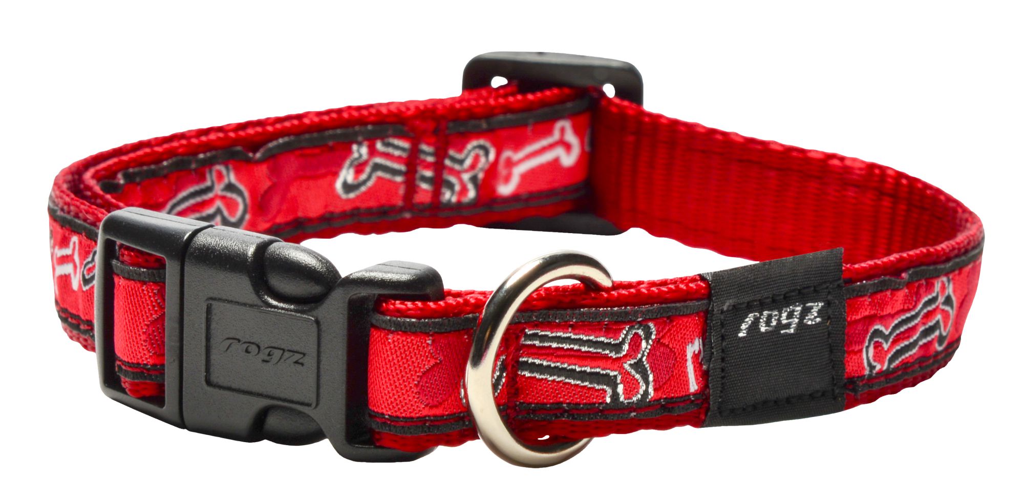 Rogz Fancy Dress Medium 16mm Scooter Dog Collar, Red Rogz Bone Design