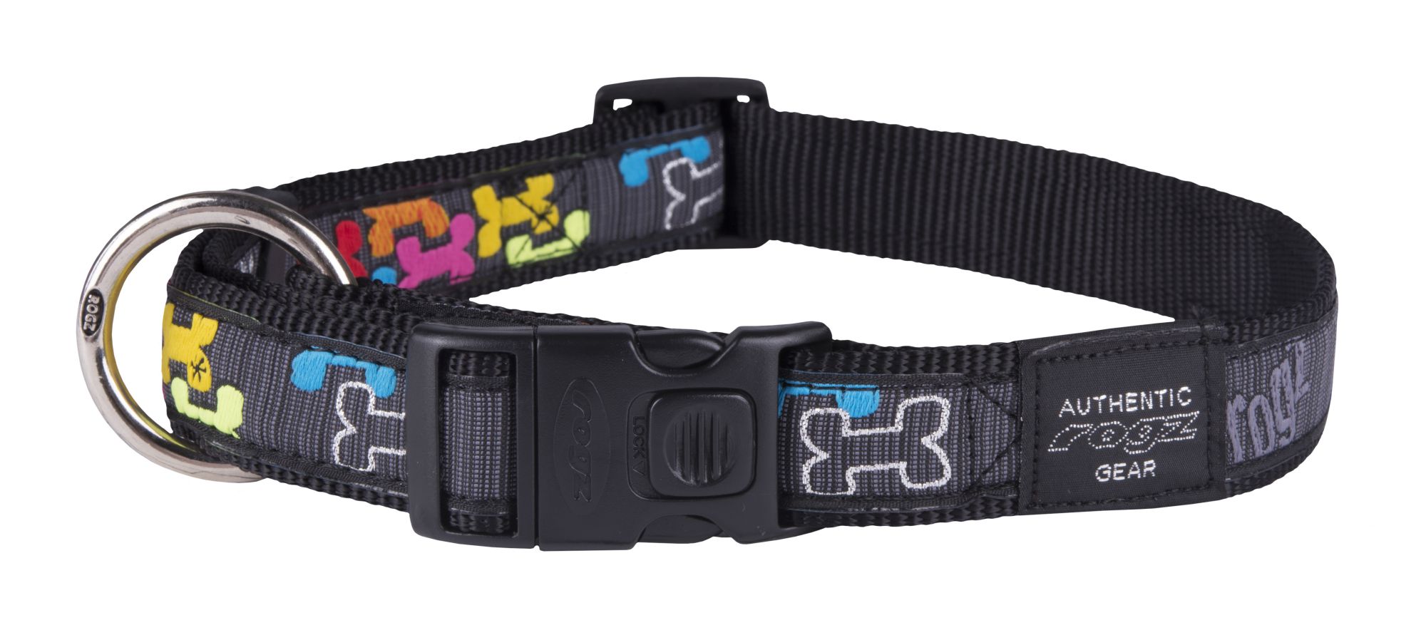 Rogz Fancy Dress Extra Large 25mm Armed Response Dog Collar, Multi Bone Design