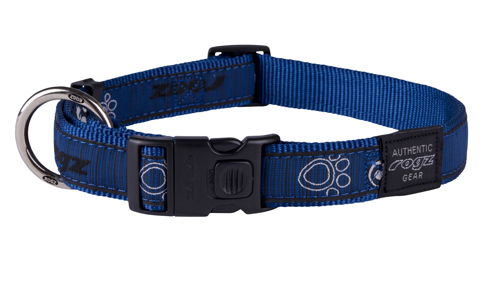 Rogz Fancy Dress Extra Large 25mm Armed Response Dog Collar, Navy Paw Design