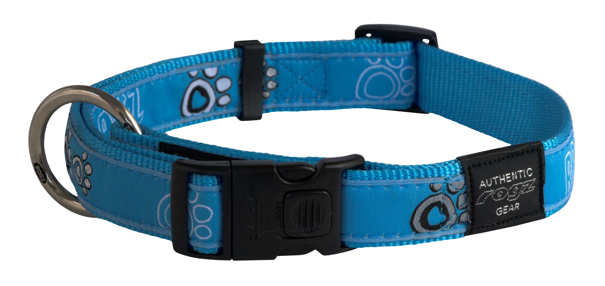 Rogz Fancy Dress Extra Large 25mm Armed Response Dog Collar, Turquoise Paw Design