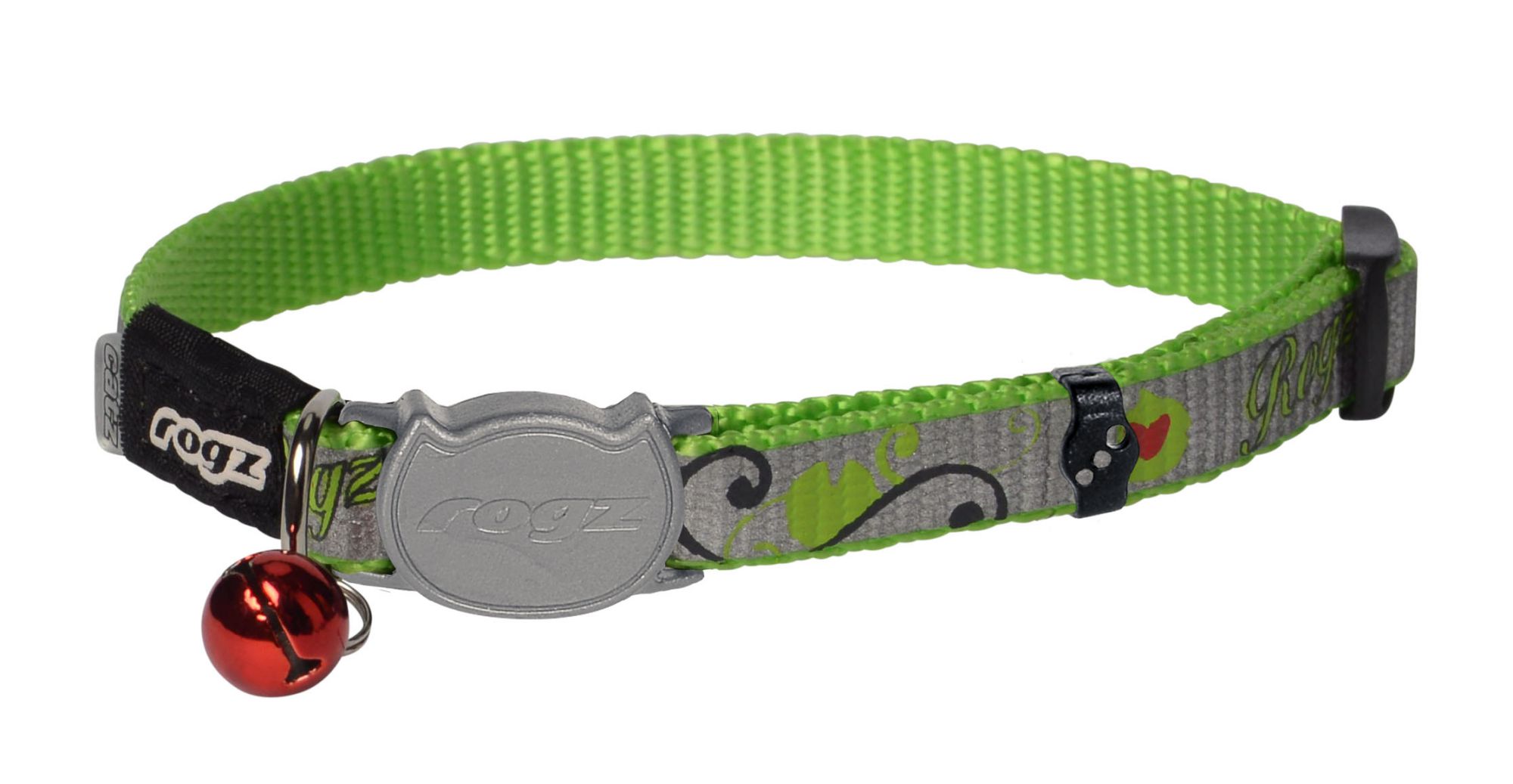 Rogz Catz ReflectoCat 11mm Small Reflective Safeloc Breakaway Cat Collar, Lime Fish Design