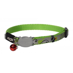 Rogz Catz ReflectoCat 11mm Small Reflective Safeloc Breakaway Cat Collar, Lime Fish Design