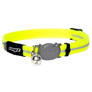 Rogz Catz 11mm Small AlleyCat Reflective Breakaway Safeloc Buckle Cat Collar, Dayglo Yellow