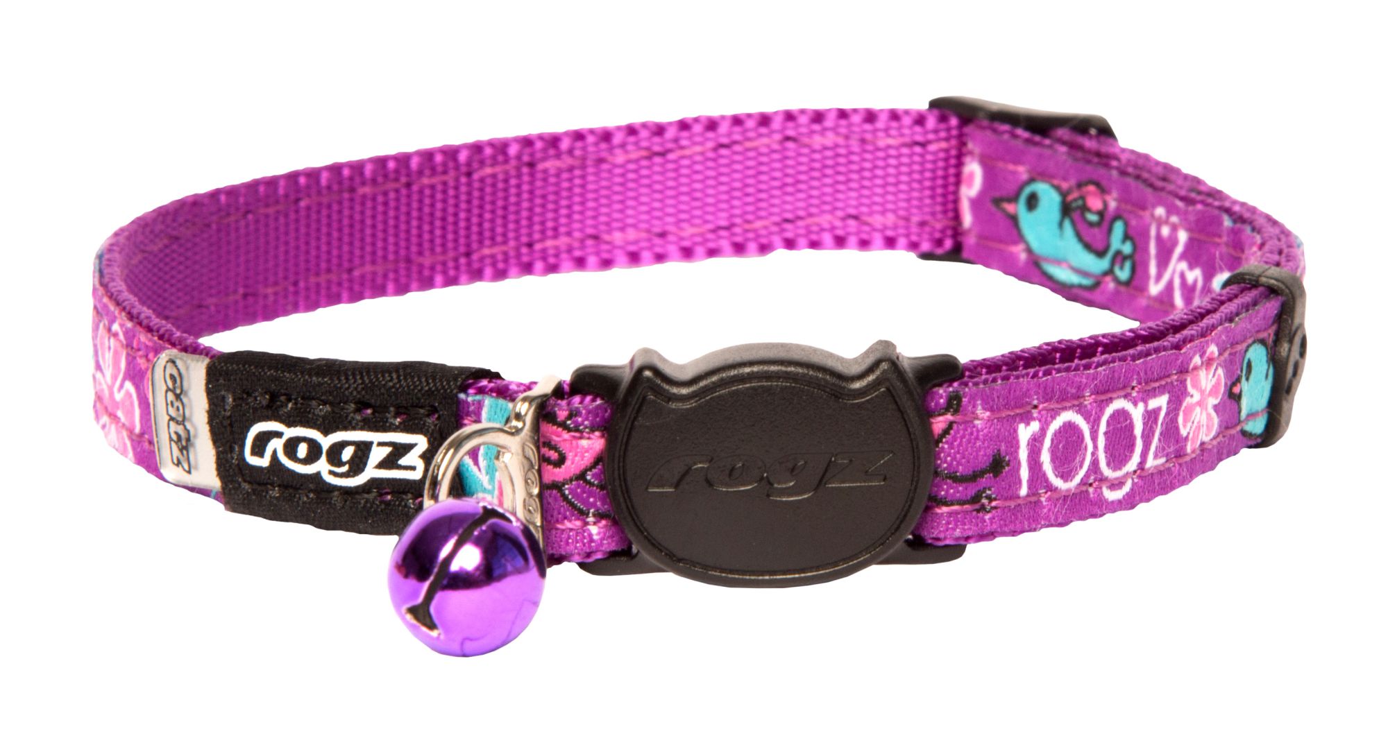 Rogz Catz FancyCat 11mm Safeloc Breakaway Cat Collar, Purple Lovebirds Design