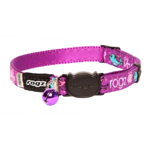 Rogz Catz FancyCat 11mm Safeloc Breakaway Cat Collar, Purple Lovebirds Design