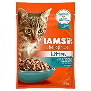 IAMS Delights wet cat food (pouches) for kitten and junior cats, Rich in fresh chicken in gravy 85 g