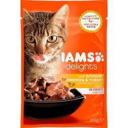 IAMS Delights adult wet cat food (pouches) with savoury chicken and turkey in gravy 85 g