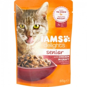 IAMS Delights wet cat food (pouches) for mature and senior cats with chicken in gravy 85 g