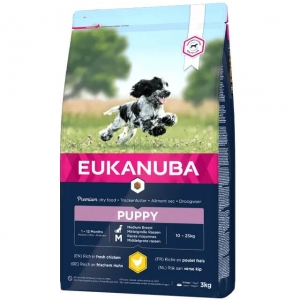 EUKANUBA Puppy kanalihaga keskmistele koertele 3 kg