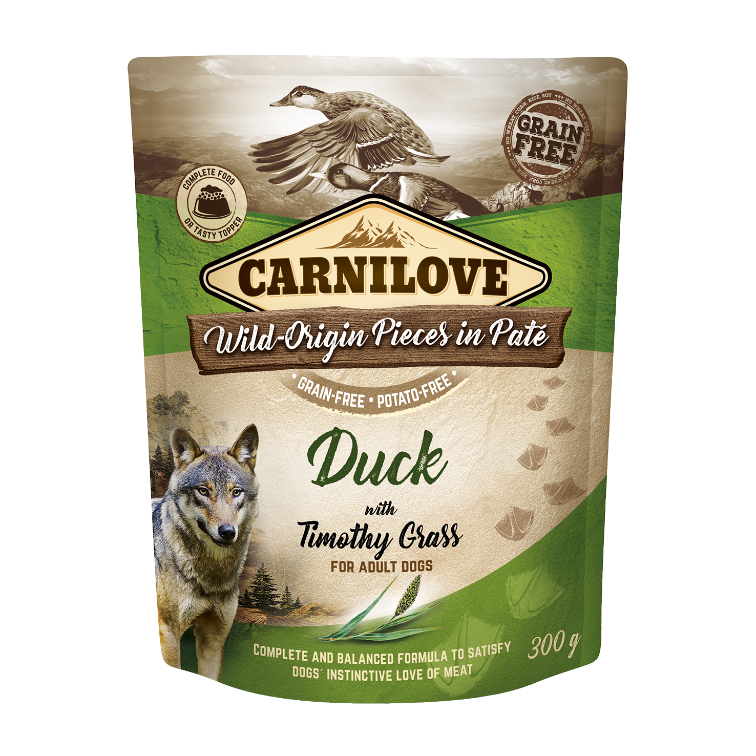 CarniLove pouch Pate Duck /Timothy Grass einekotike koertele 300g