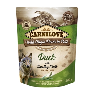 CarniLove pouch Pate Duck /Timothy Grass einekotike koertele 300g