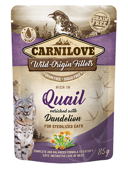 CarniLove Cat Pouch Quail with Dandelion einekotike steriliseeritud kassidele 85g