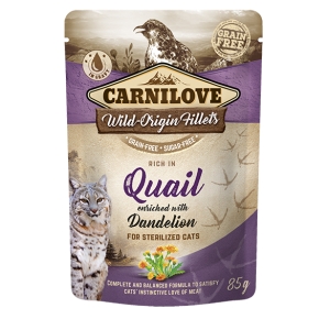 CarniLove Cat Pouch Quail with Dandelion einekotike steriliseeritud kassidele 85g