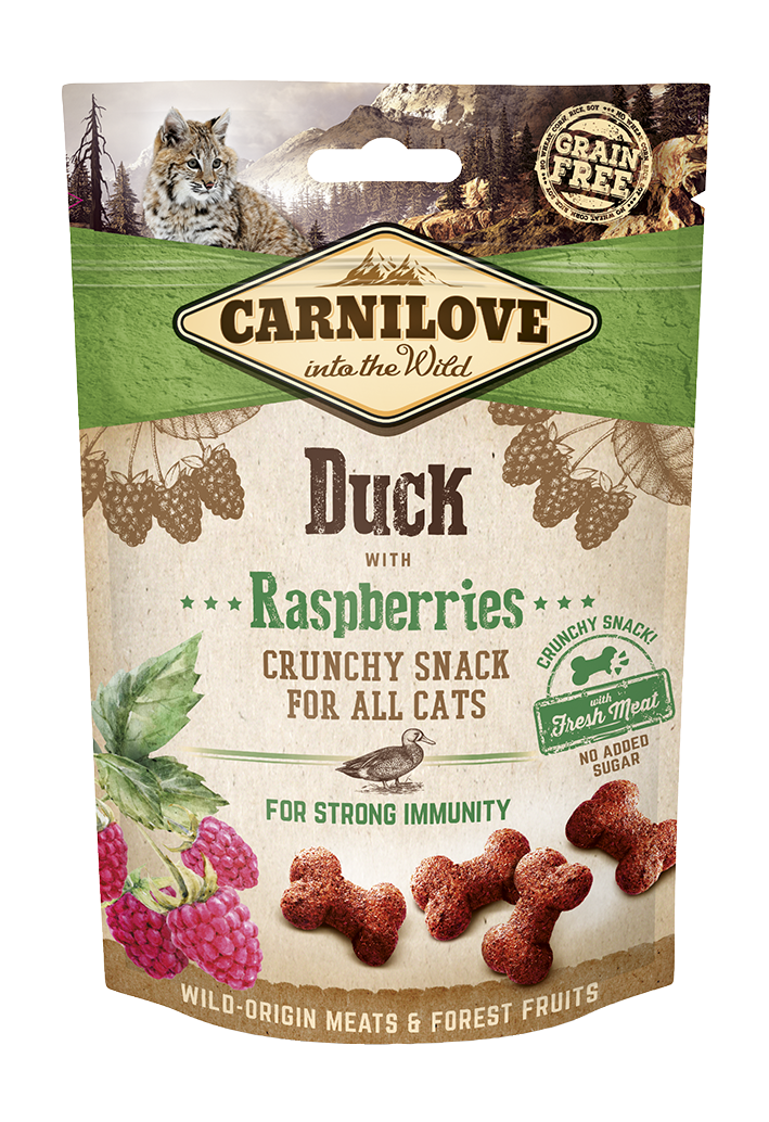 CarniLove Cat Snack Duck with raspberries närimismaiused kassile 50g