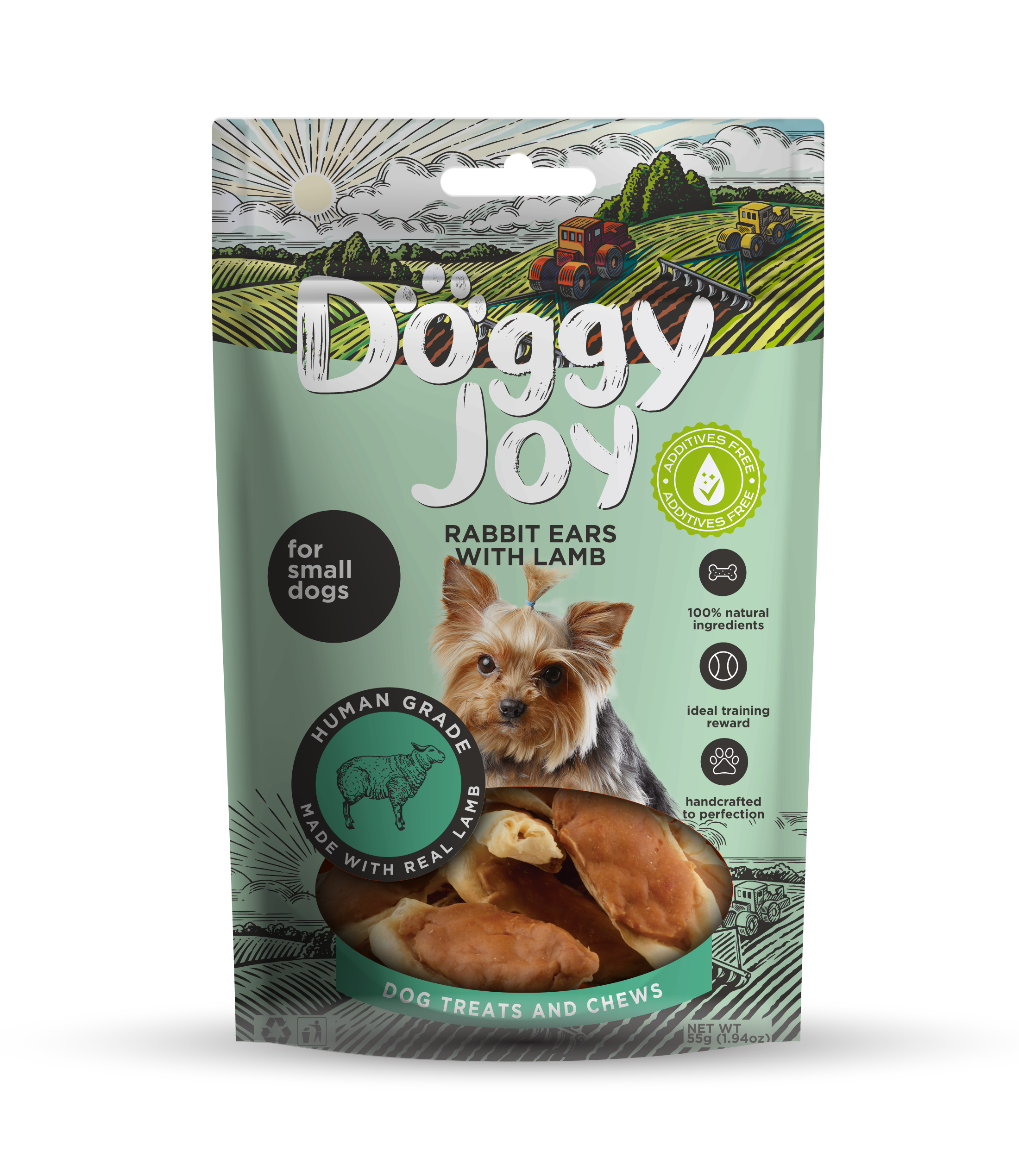 Doggy Joy Rabbit ears with lamb närimismaiused koertele 55g