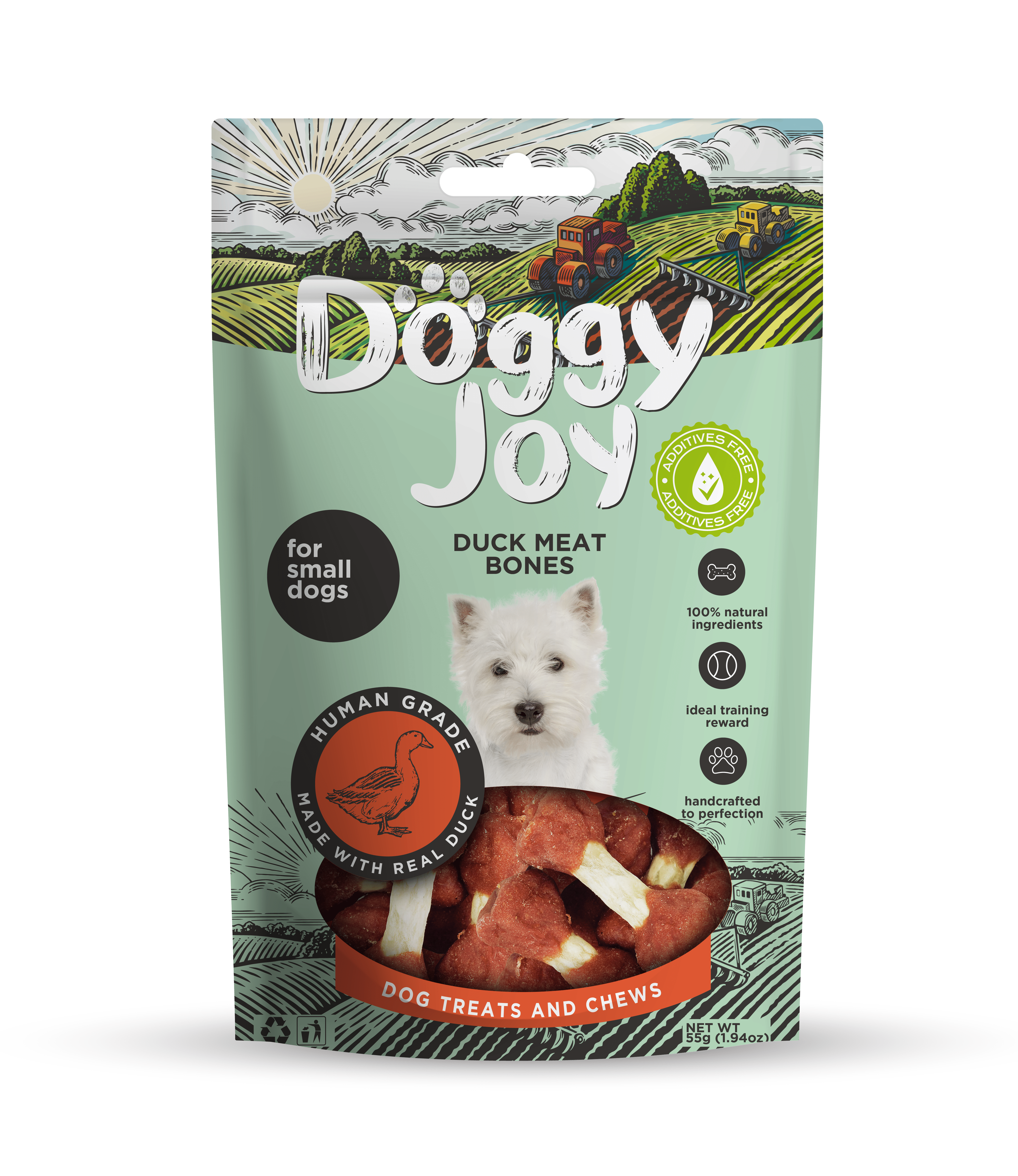 Doggy Joy Duck meat bones närimismaiused koertele 55g