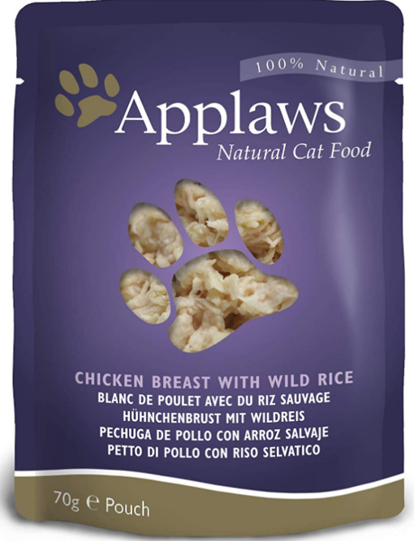 Applaws Natural Wet Cat Food Pouch, Chicken with Wild Rice in Broth Pouches 70 g