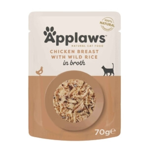 Applaws Natural Wet Cat Food Pouch, Chicken with Wild Rice in Broth Pouches 70g
