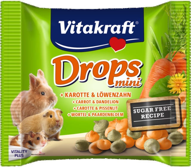 Vitakraft väikelooma maius Drops Mini porgandi ja võilillega, 40 g