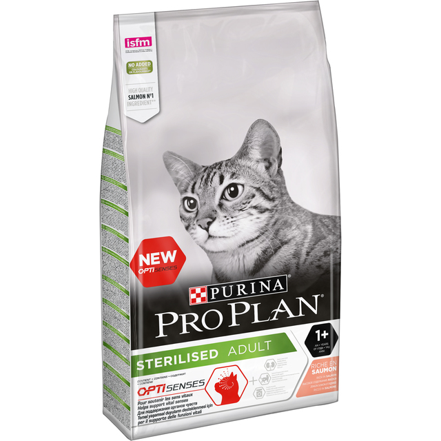 Purina PRO PLAN kassitoit STERELISED OPTISENSES lõherikas, 10 kg.