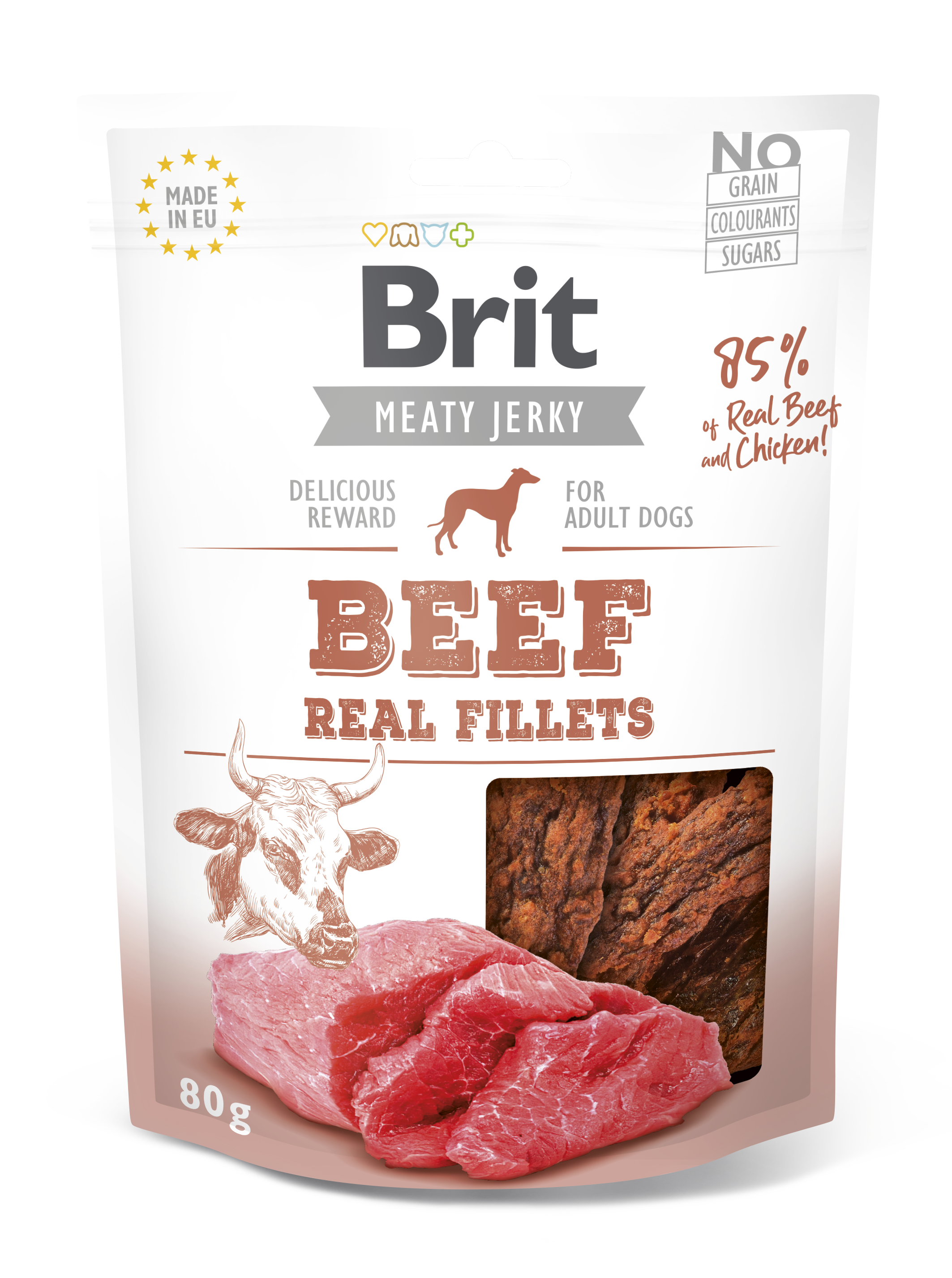 Brit Jerky Beef Real Fillets Snack närimismaius koertele 80g