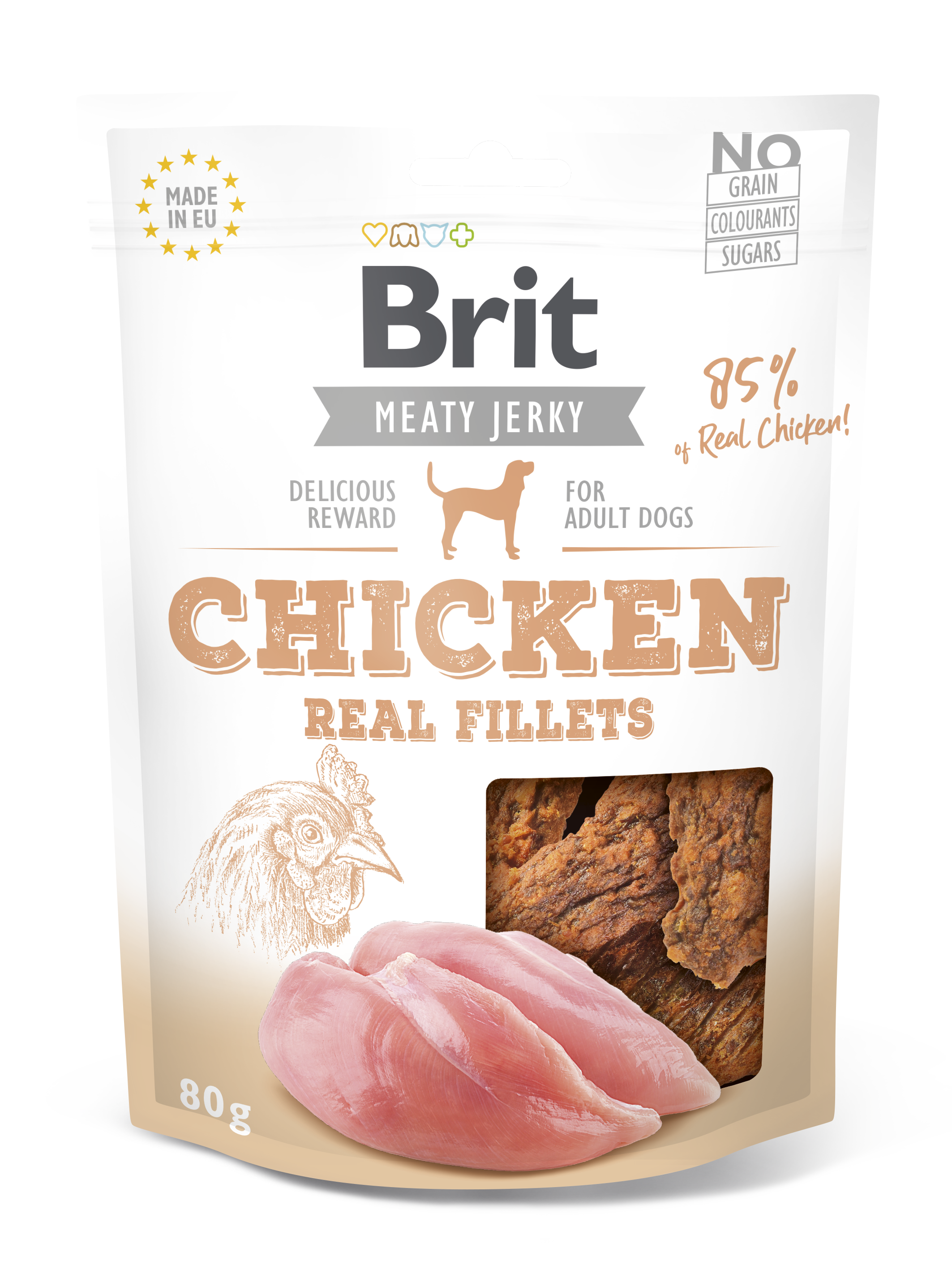 Brit Jerky Chicken Real Fillets Snack närimismaius koertele 80g