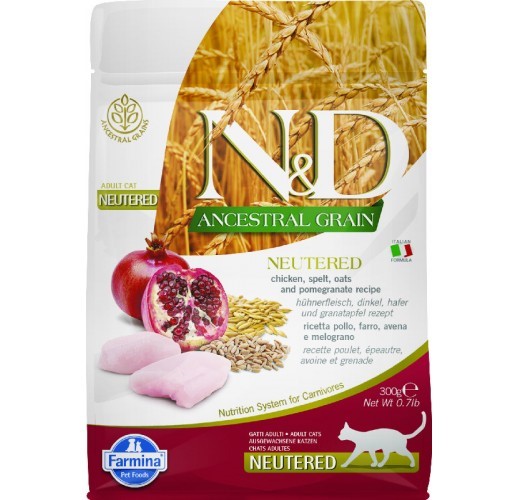 Farmina N&D Ancestral Grain Neutered Cat Adult Chicken & Pomegranate 300gr