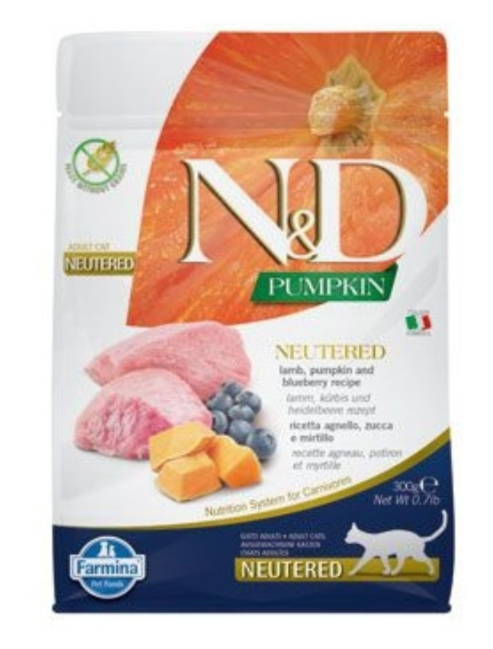 Farmina N&D Pumpkin Cat Adult Neutered Blueberry & Lamb 300gr.