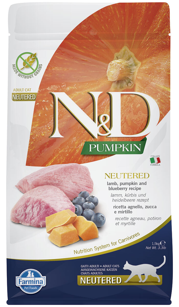 Farmina N&D Pumpkin Cat Adult Neutered Blueberry & Lamb 1.5kg